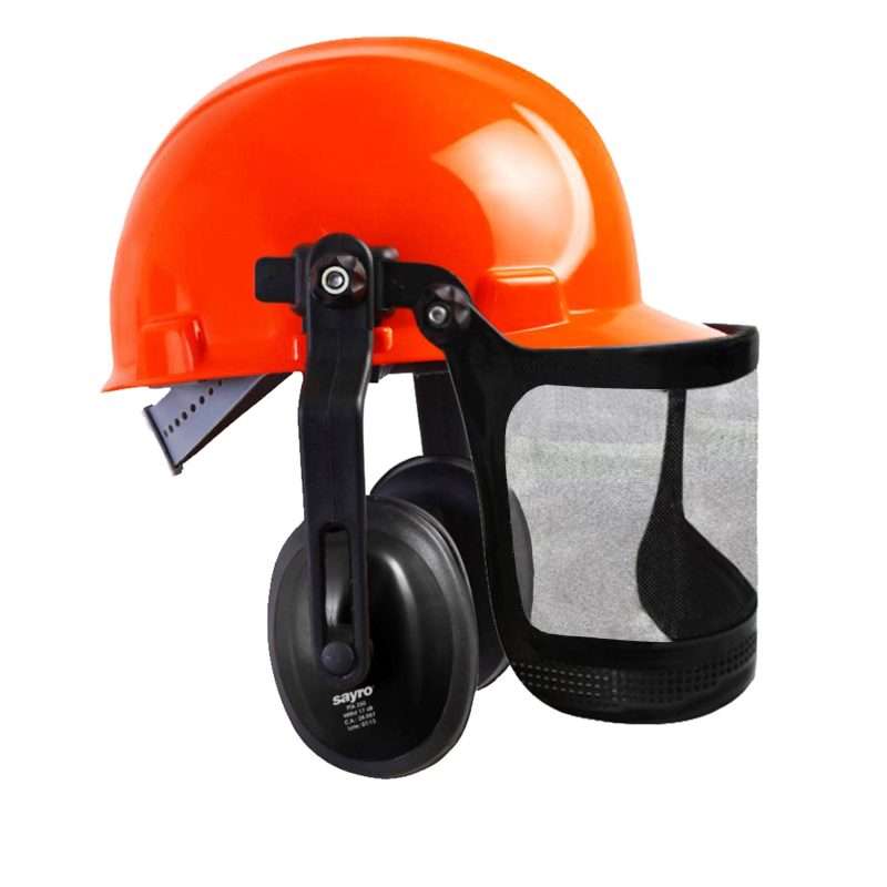 Safety Helmet with attached Earmuffs and 6" screen – COP 006